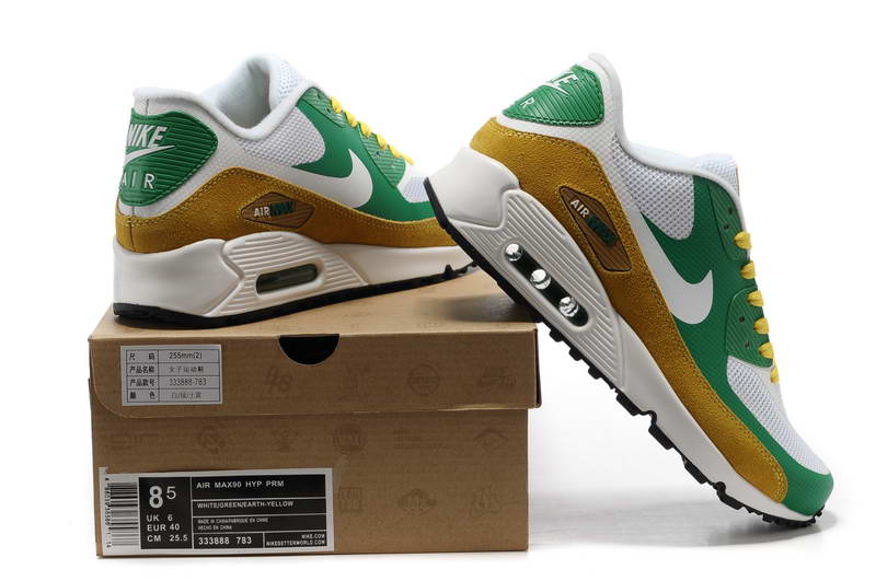 Air Max 90 Hyperfuse fourrure Chaussures Hommes Blanc Vert Jaune (4)